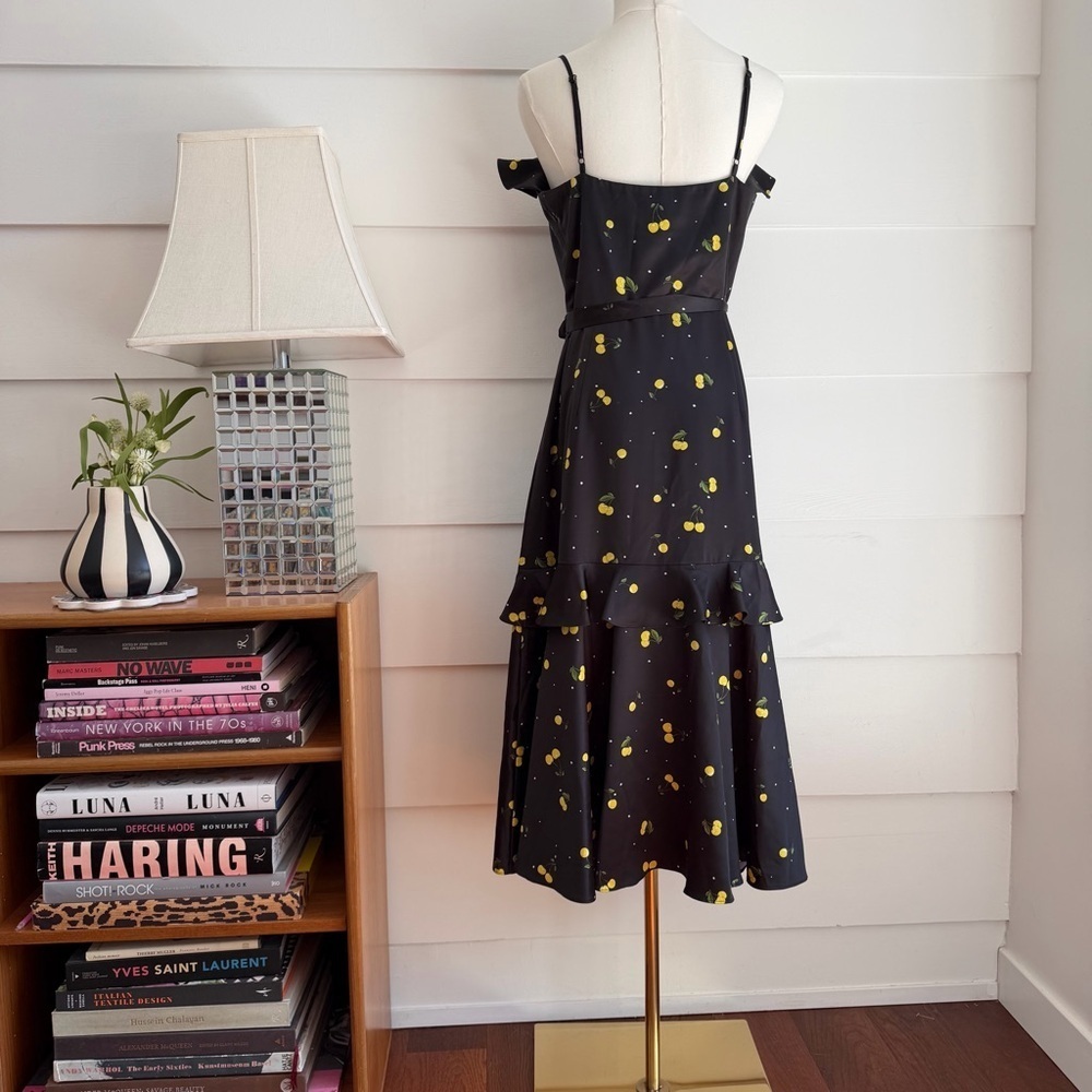 Milly Petal Dress Black Multi Cherry Print size 6 runs small - Picture 5 of 9
